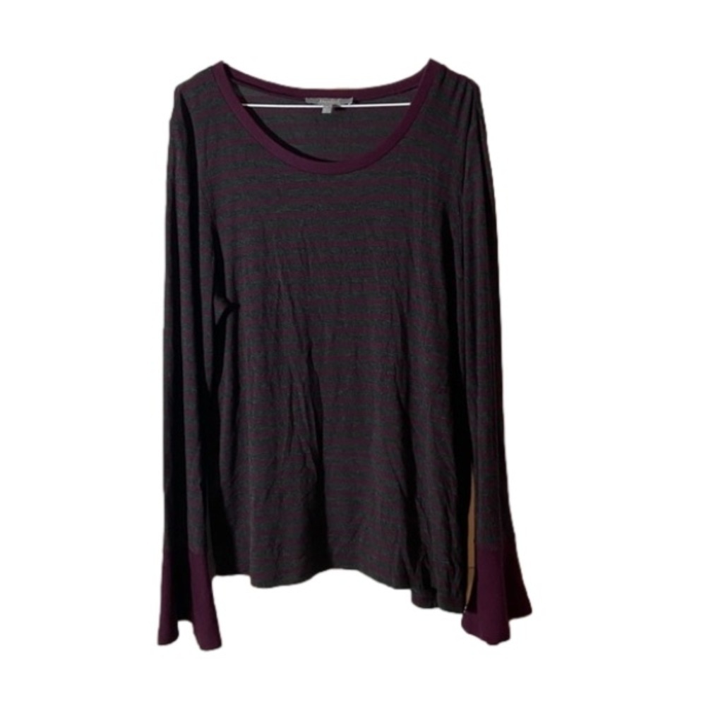 Marled Reunited Clothing Belle Sleeve Top Shirt purple grey Striped Large